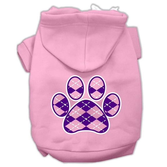 Argyle Paw Purple Screen Print Pet Hoodie - Light Pink, Extra Large