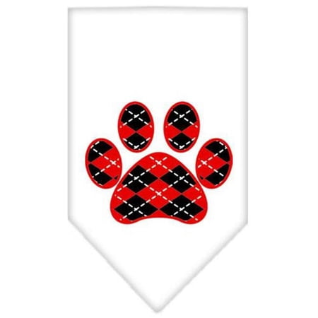 Argyle Paw Red Screen Print Bandana White Small
