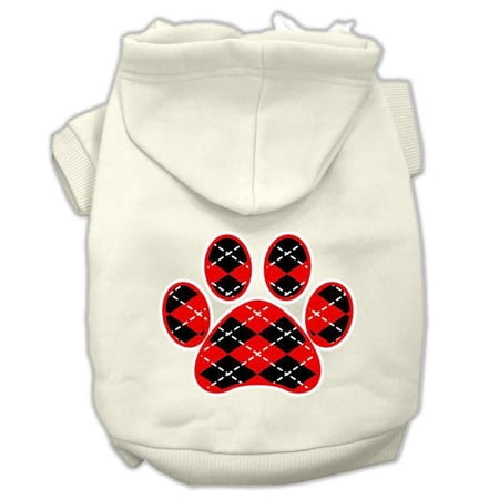 Argyle Paw Red Screen Print Pet Hoodie - Cream, Large