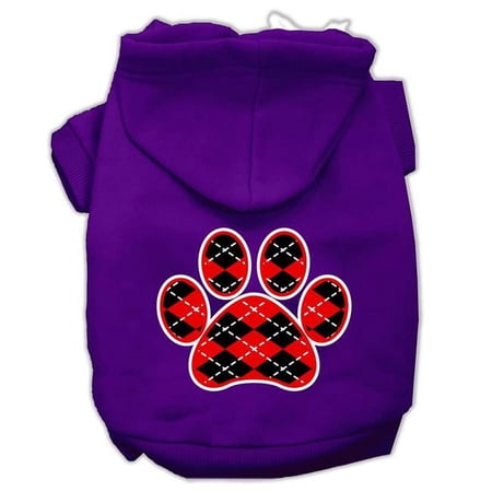 Argyle Paw Red Screen Print Pet Hoodie - Purple, Large