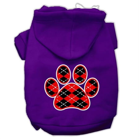 Argyle Paw Red Screen Print Pet Hoodie - Purple, Medium