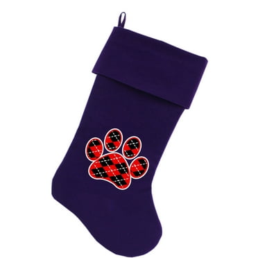 Mirage Pet Products Argyle Paw Red Screen Print 18 inch Velvet Christmas Stocking Purple