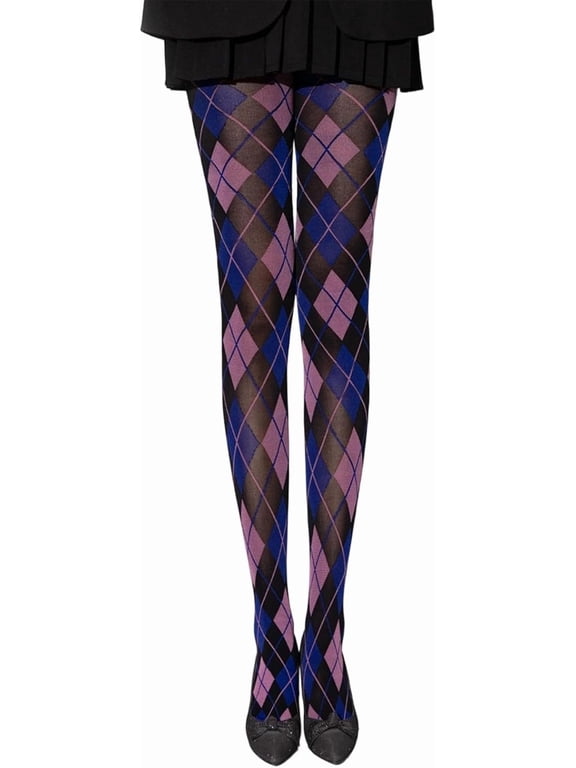 Argyle Plaids Pattern Tights for Women Preppy Styles Stretch Comfort Opaque Pantyhose Everyday Wear Nylon Leggings
