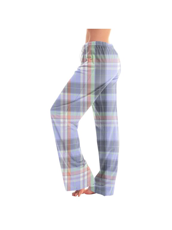 Argyle Print Lounge Pants For Women Drawstring Elastic Waist Loose Pajama Pants Nightwear Fall Winter Daily Home Wear,M,Light Blue