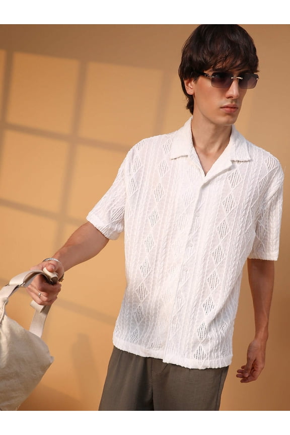 Argyle-Textured Oversized Shirt
