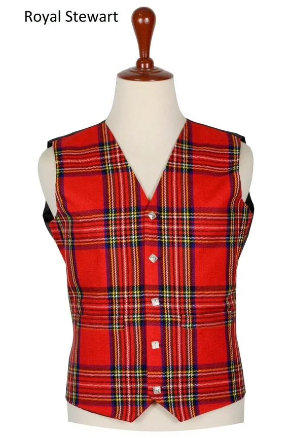Argyle Waistcoat Vest, Scottish Kilt Vest, Royal Stewart Waistcoat 5-Button Design, Classic Formal Wear for Highland & Scottish Attire