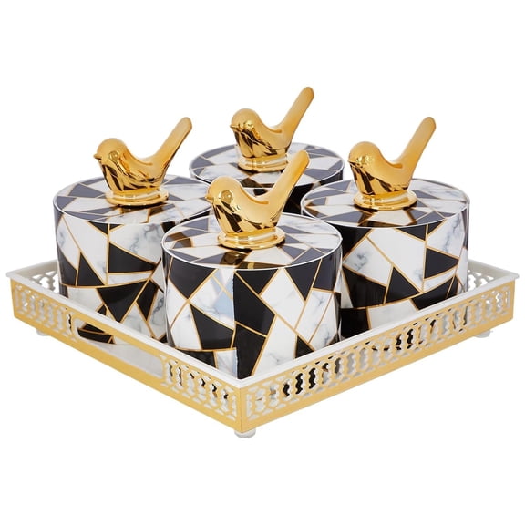 Arhsimvijar Dry Fruit Container With Serving Tray & Lid Set 500 ML Set of 4