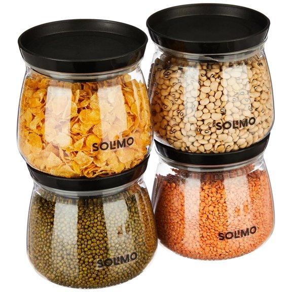 Arhsimvijar Plastic Storage Jar and Container 800 Ml , Set 4, Black