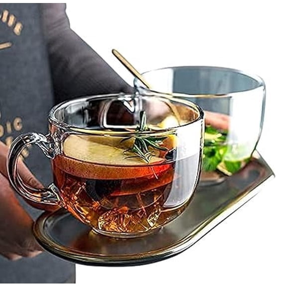 Arhsimvijar Soup Bowl Jumbo Big Glass Cup with Coffee Set 450 ML (Set of 2)