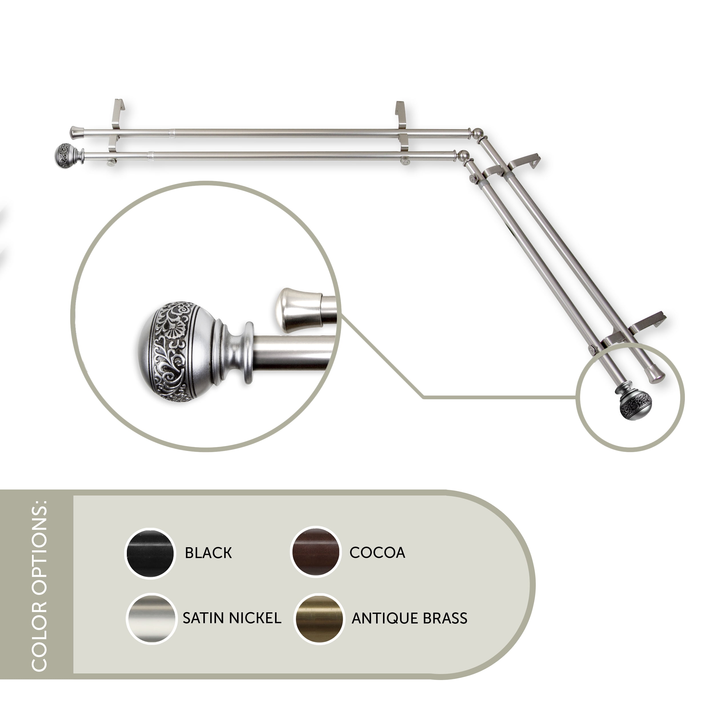 Ari 13/16 inch Corner Window Double Curtain Rod 28-48\, image size:2500x2500