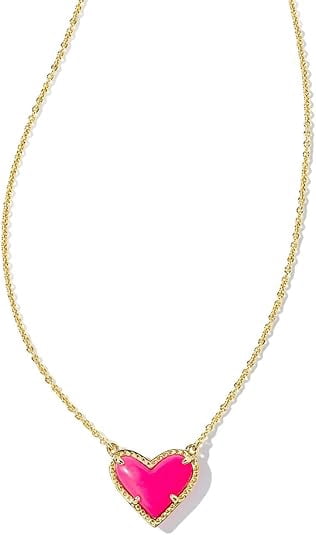 Kendra Scott Ari Heart Short Pendant Necklace Gold Neon Pink Magnesite