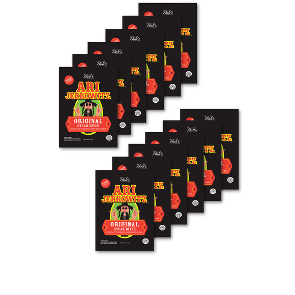 Ari Jerkowitz Original Steak Bites by Walt's Hitching Post Tender Cuts of Smoked & Dried Round Steak Beef Jerky 3 oz Bag - 12 Bags