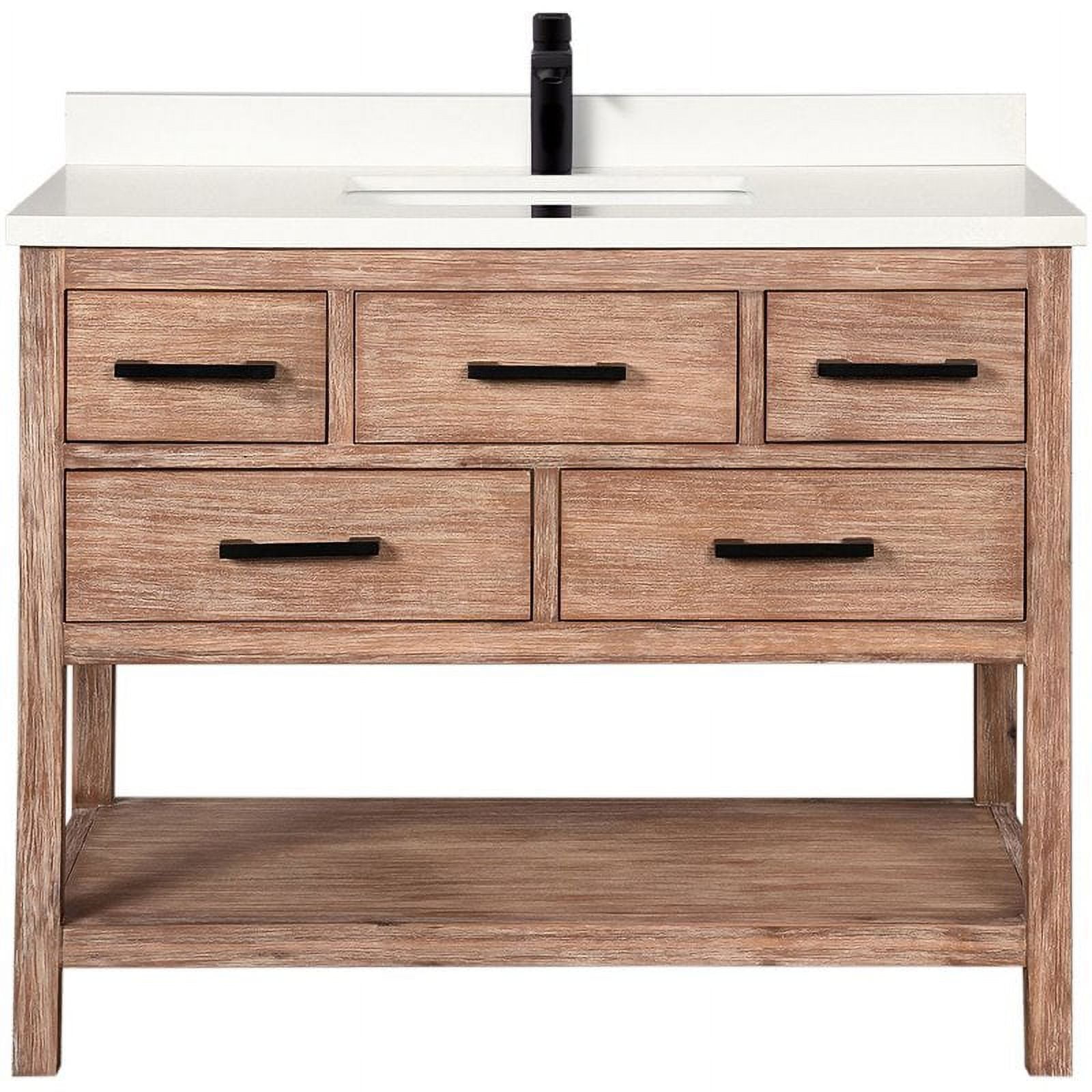 Betty Weathered Brown Solid Fir Wood Bathroom Vanity with Quartz Countertop