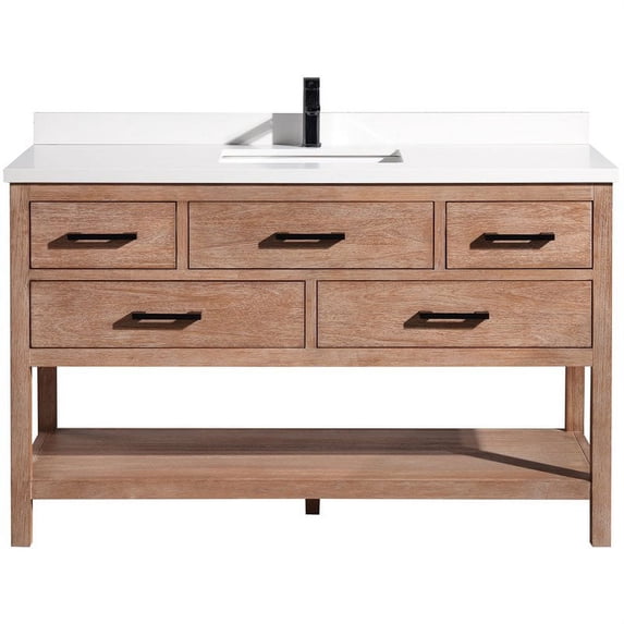 Ari Kitchen & Bath Betty 55" Solid Wood Bathroom Vanity in Weathered Brown