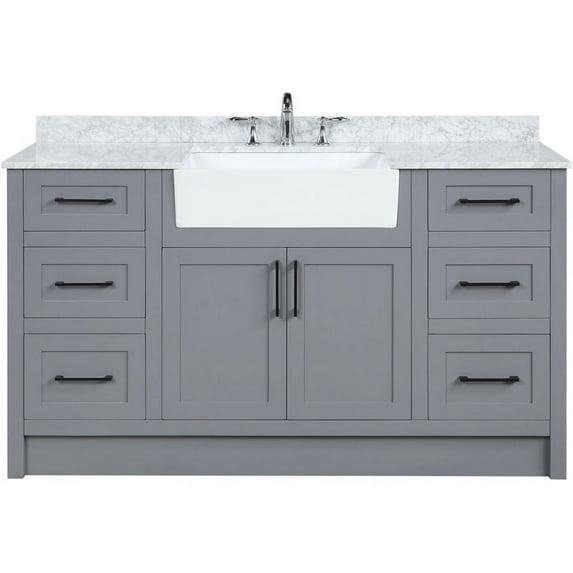 Ari Kitchen & Bath Laguna Farmhouse 60" Solid Wood Bathroom Vanity in Gray