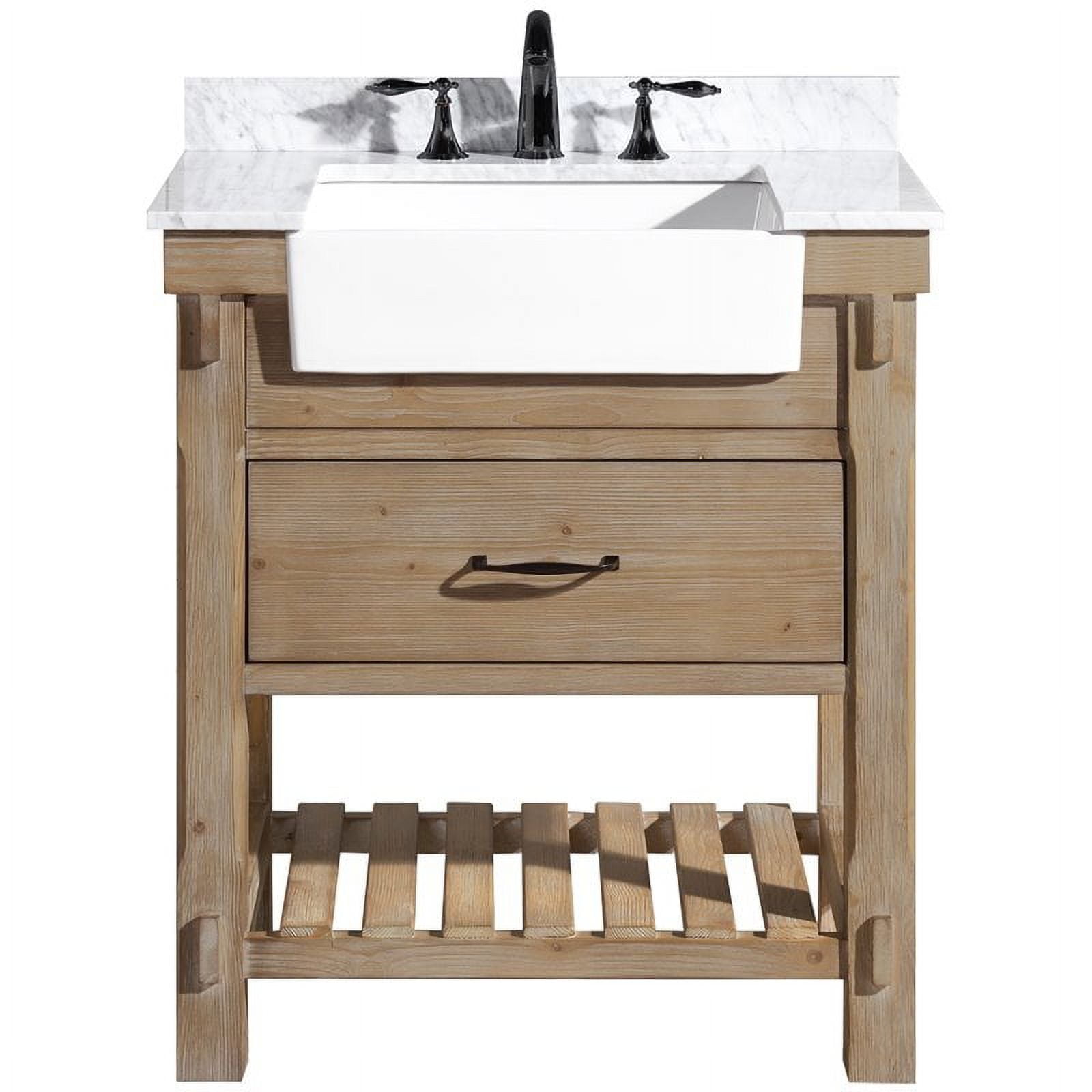 Marina Weathered Fir and Carrara Marble Farmhouse Bathroom Vanity