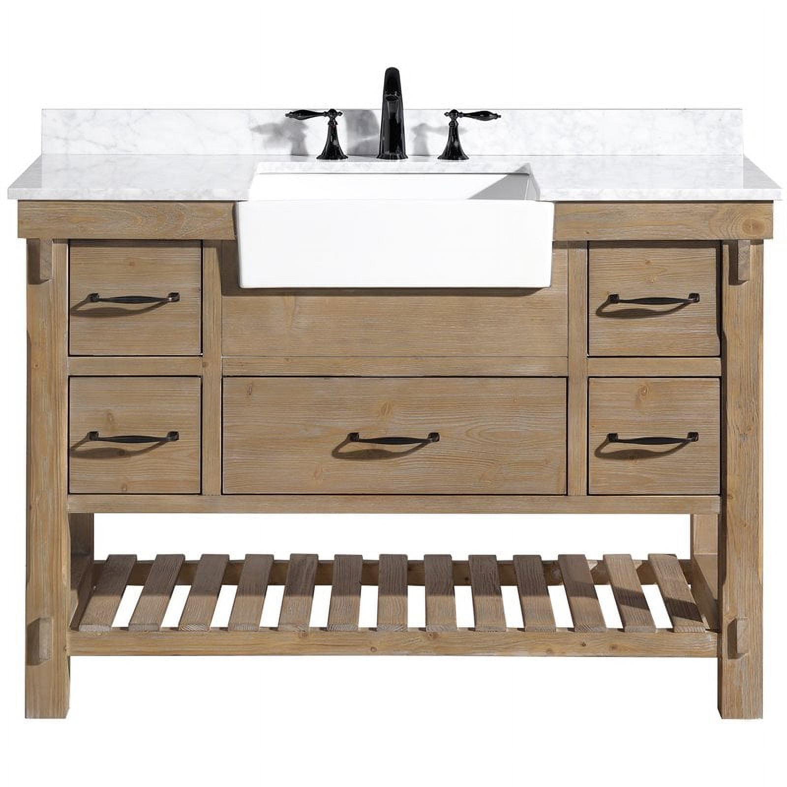 Marina 48" Weathered Fir Farmhouse Bathroom Vanity with Carrara Marble Top