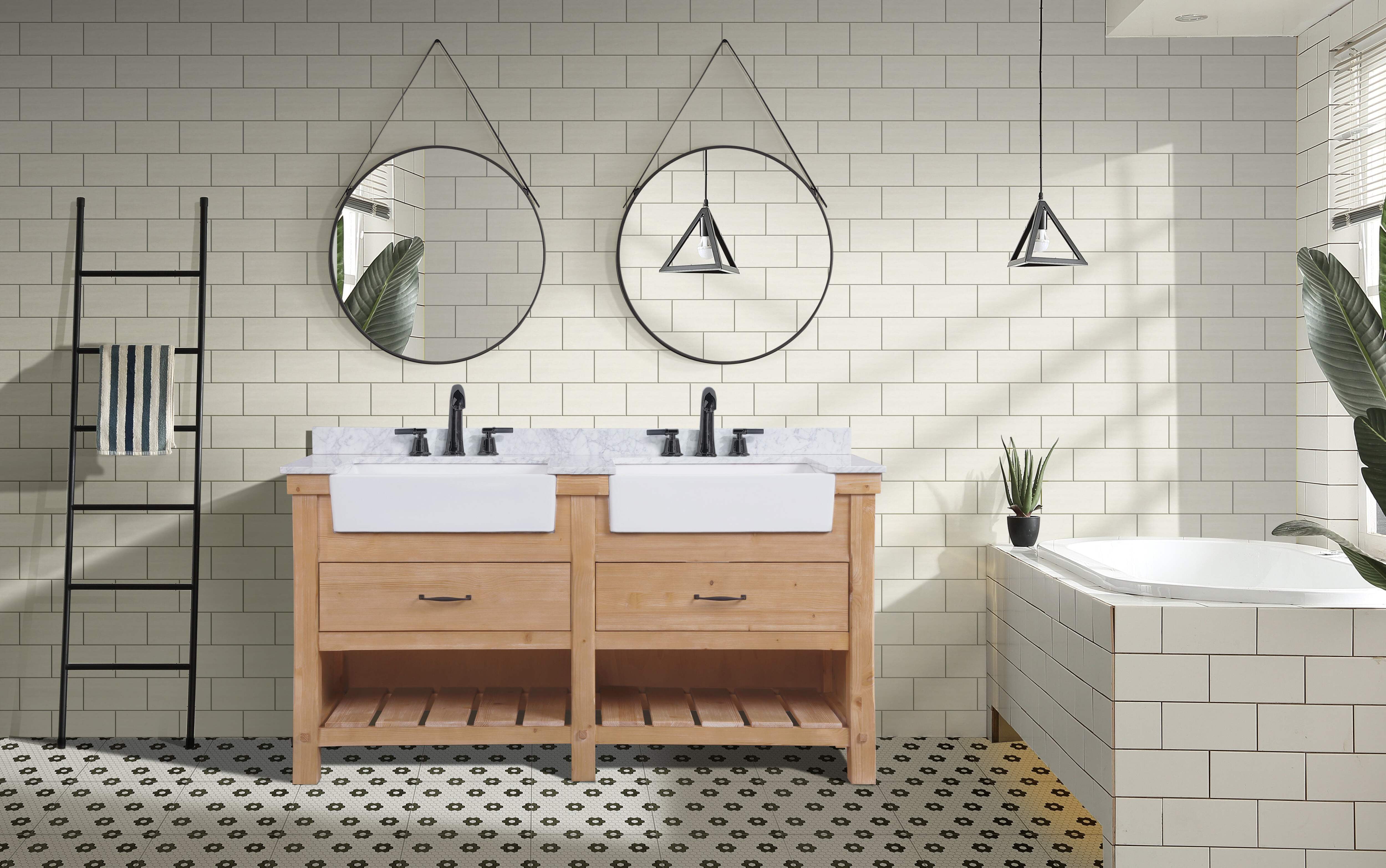 Marina Driftwood Double Vanity with Carrara Marble Top