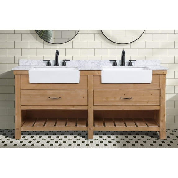 Ari Kitchen & Bath Marina Farmhouse 72" Solid Wood Bathroom Vanity in Driftwood