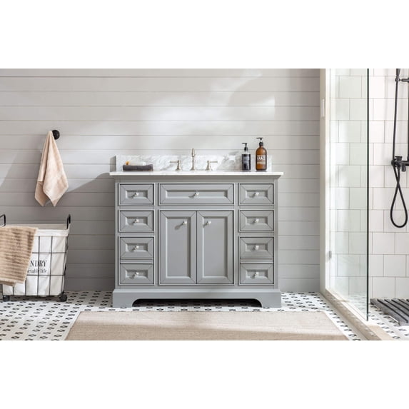 Ari Kitchen & Bath South Bay 43" Solid Wood Bathroom Vanity in Gray