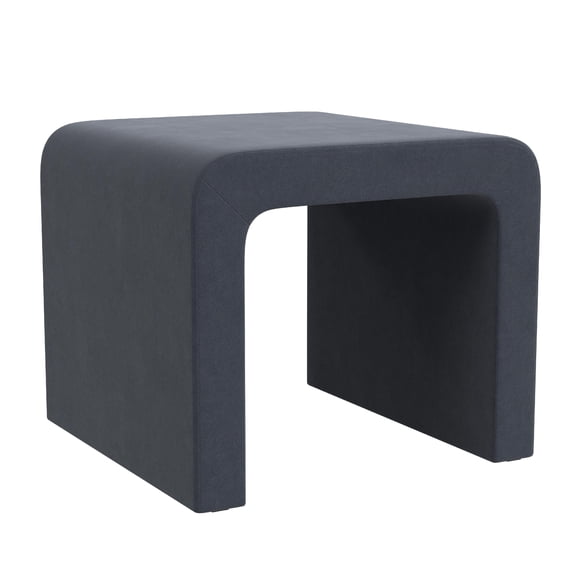 Ari Ottoman Footstool, Arc Shape with Steel Blue Velvet, 22 Inch