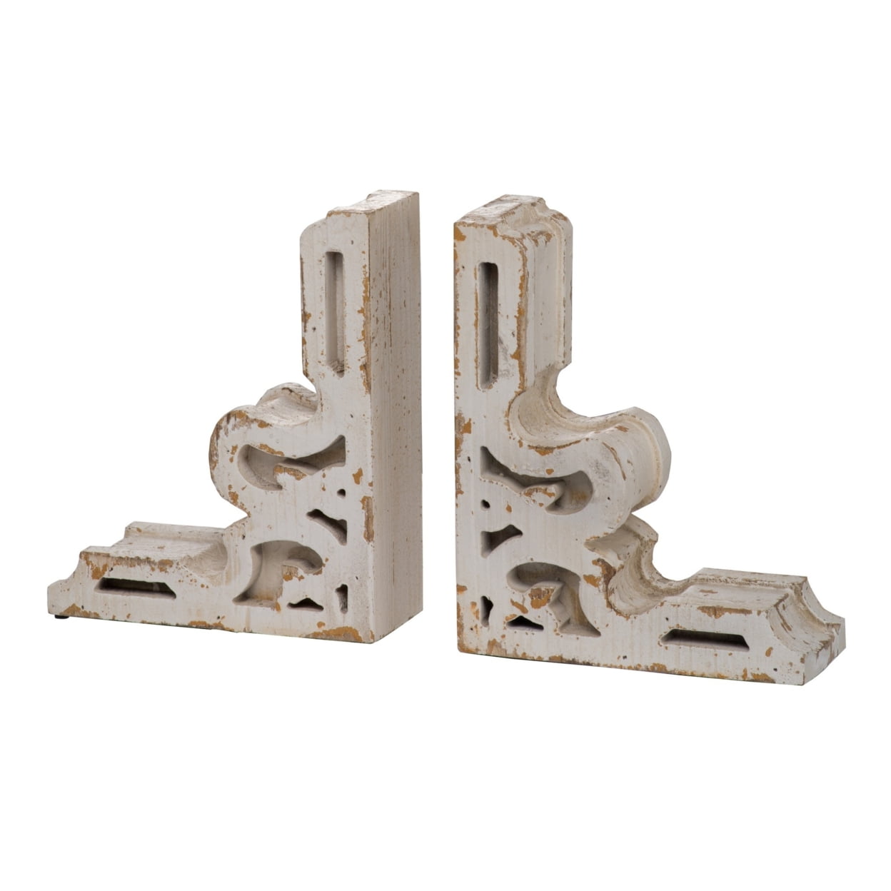 Ari Set of 2 Classic Rustic Bookends, Wood Carved Design, Angled, Brown ...