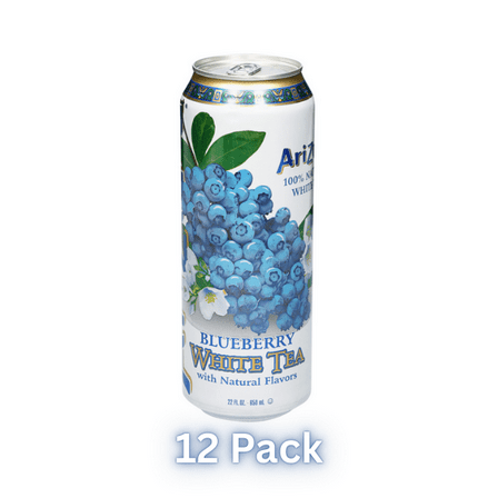 AriZona Blueberry White Tea, Real Brewed, 23 fl oz Cans, Pack of 12