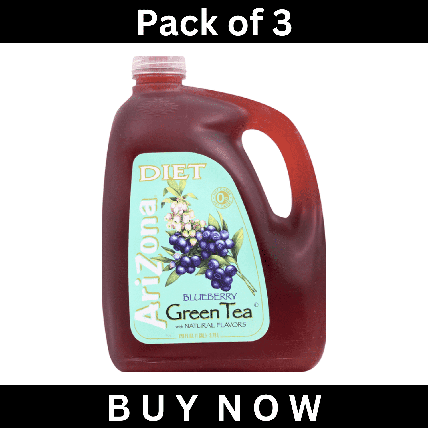 AriZona Diet Blueberry Green Tea with Ginseng – 128 fl oz Bottles, Pack of 3