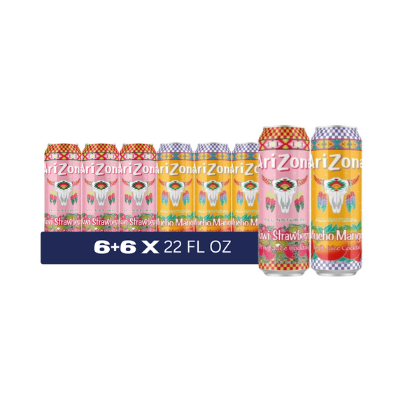 AriZona Fruit Juice Cocktail Variety Pack, Kiwi Strawberry & Mucho Mango, 22 fl oz Cans, 12 Pack