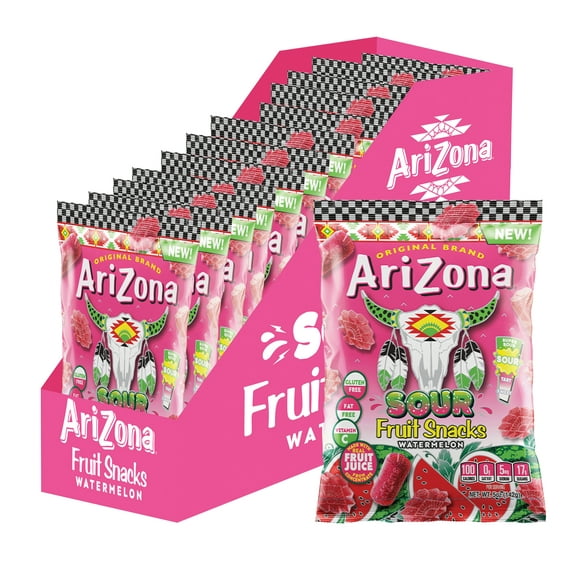 AriZona Fruit Snacks, Sour Watermelon - NEW - Gluten Free Snacks - 5 Ounce Individual Bags (Pack of 12)