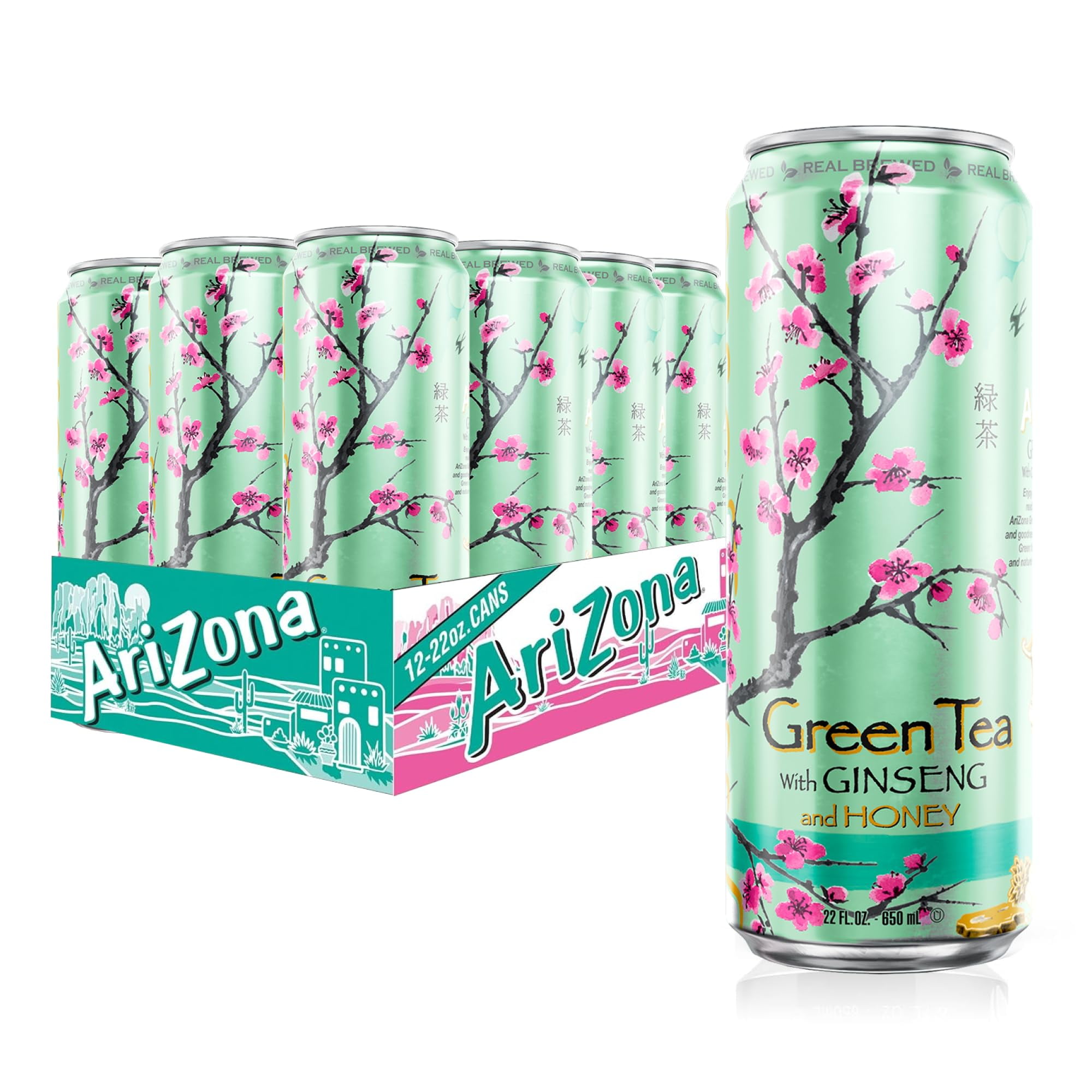 AriZona, Green Tea with Ginseng and Honey, 22 Fl Oz, Pack of 12