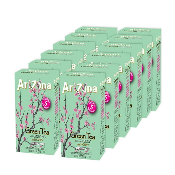 AriZona Green Tea with Ginseng and Honey - On-the-Go Powdered Drink Mix, 0.07oz 120 Count - 10ct Boxes (Pack of 12)