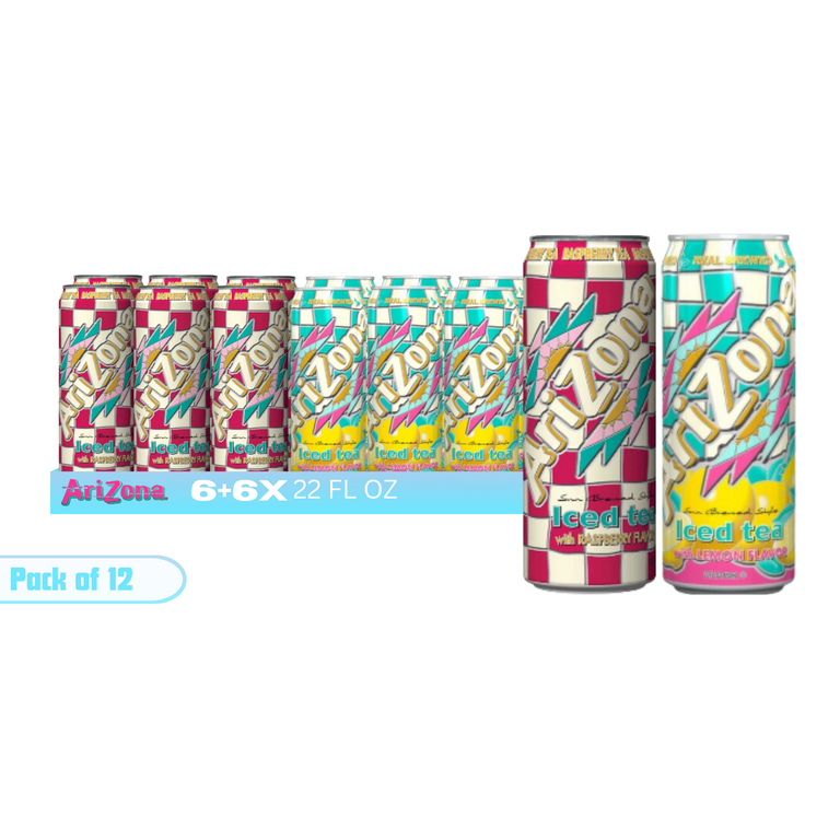 AriZona Iced Tea Variety Pack, 22 fl oz Cans (Raspberry & Lemon