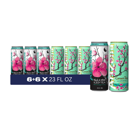AriZona Iced Tea Variety Pack, Black & White Tea + Green Tea with Ginseng & Honey, 22 fl oz Cans, 12 Cans Total