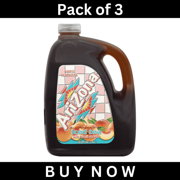 AriZona Iced Tea with Peach Flavor Sun Brewed Style, 128 fl oz Bottles, Pack of 3