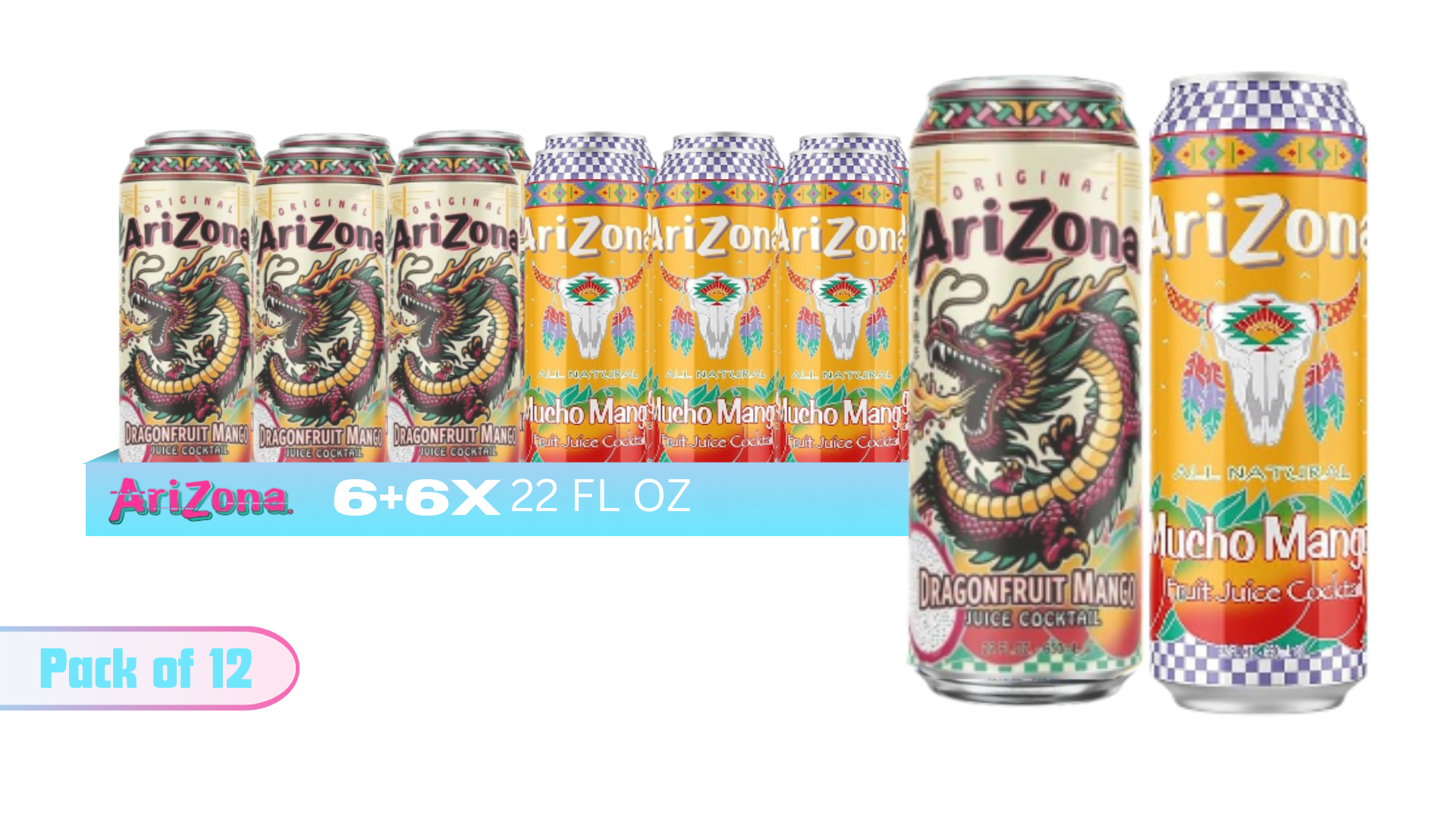 AriZona Juice Cocktail Variety Pack, 22 fl oz Cans (Dragonfruit
