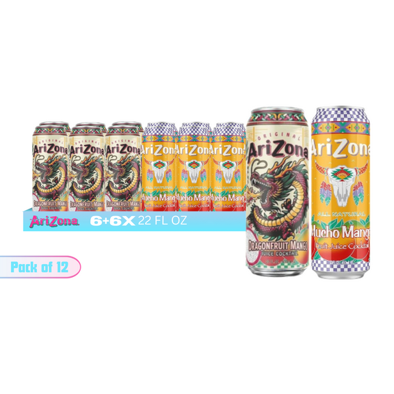 AriZona Juice Cocktail Variety Pack, 22 fl oz Cans (Dragonfruit Mango & Mucho Mango)  12 Count