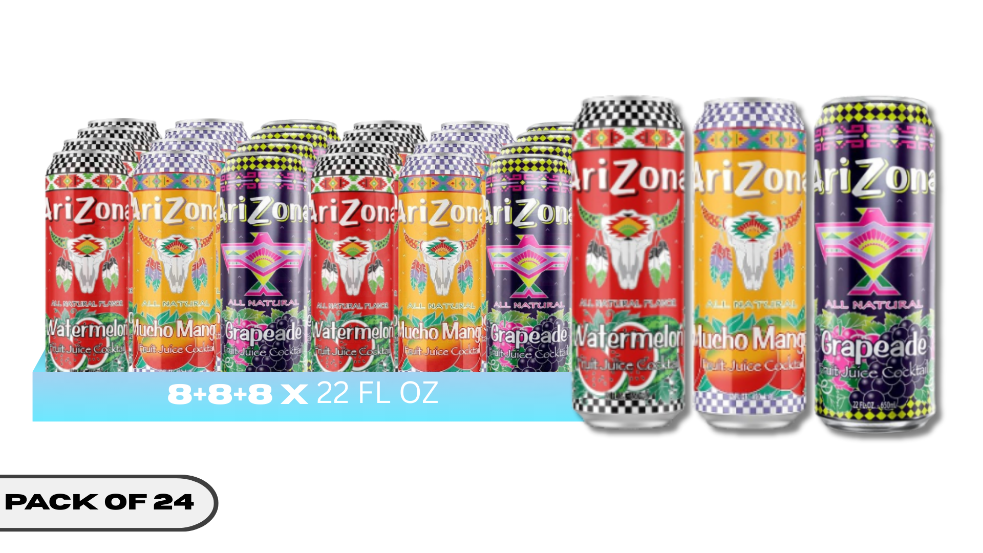 AriZona Juice Cocktail Variety Pack, 22 fl oz Cans (Watermelon
