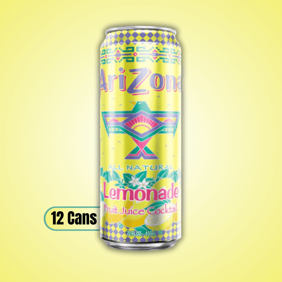 AriZona Lemonade Fruit Juice Cocktail 22 fl oz Cans 12 Pack  Refreshing Citrus Beverage for Home, Office, and Parties