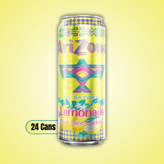 AriZona Lemonade Fruit Juice Cocktail 22 fl oz Cans 24 Pack  Bulk Refreshing Citrus Beverage for Home, Office, and Parties