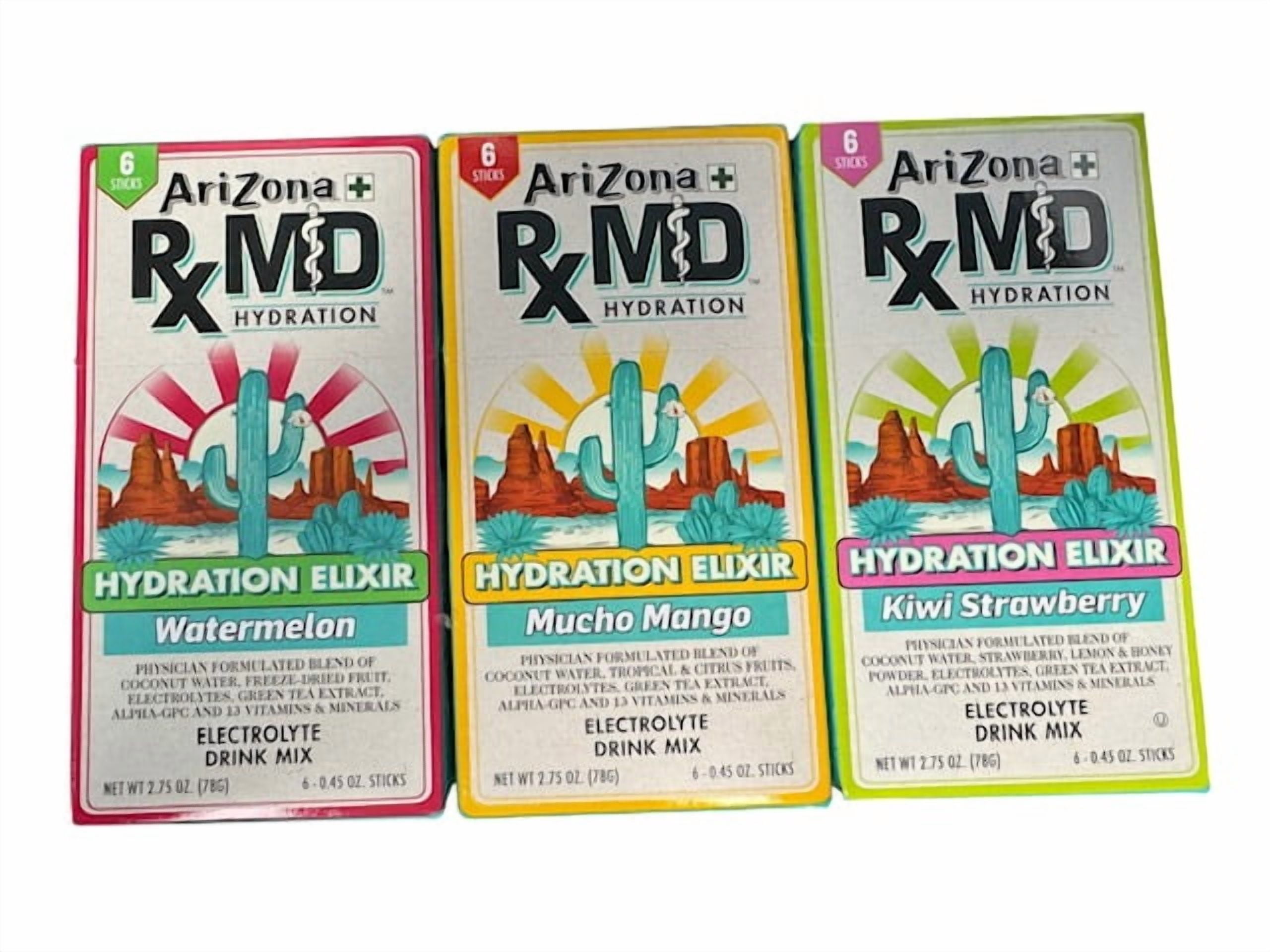 AriZona RX MD Hydration Elixir Drink Mix 3 Pack, 6 in Each Box