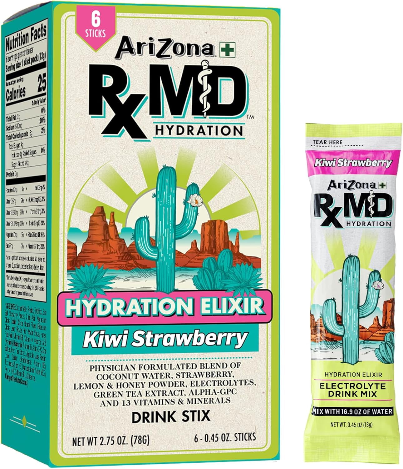 Arizona Powder Mix AriZona Rx MD Hydration Kiwi Strawberry - Drink Mix - 920mg of ...