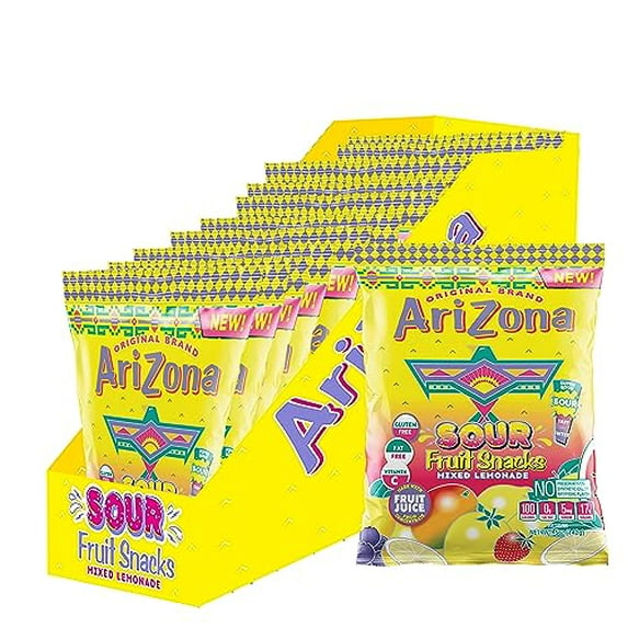 AriZona Sour Lemonade Fruit Snacks - NEW - Gluten Free Snacks ,5 Ounce Individual Bags (Pack of 12)