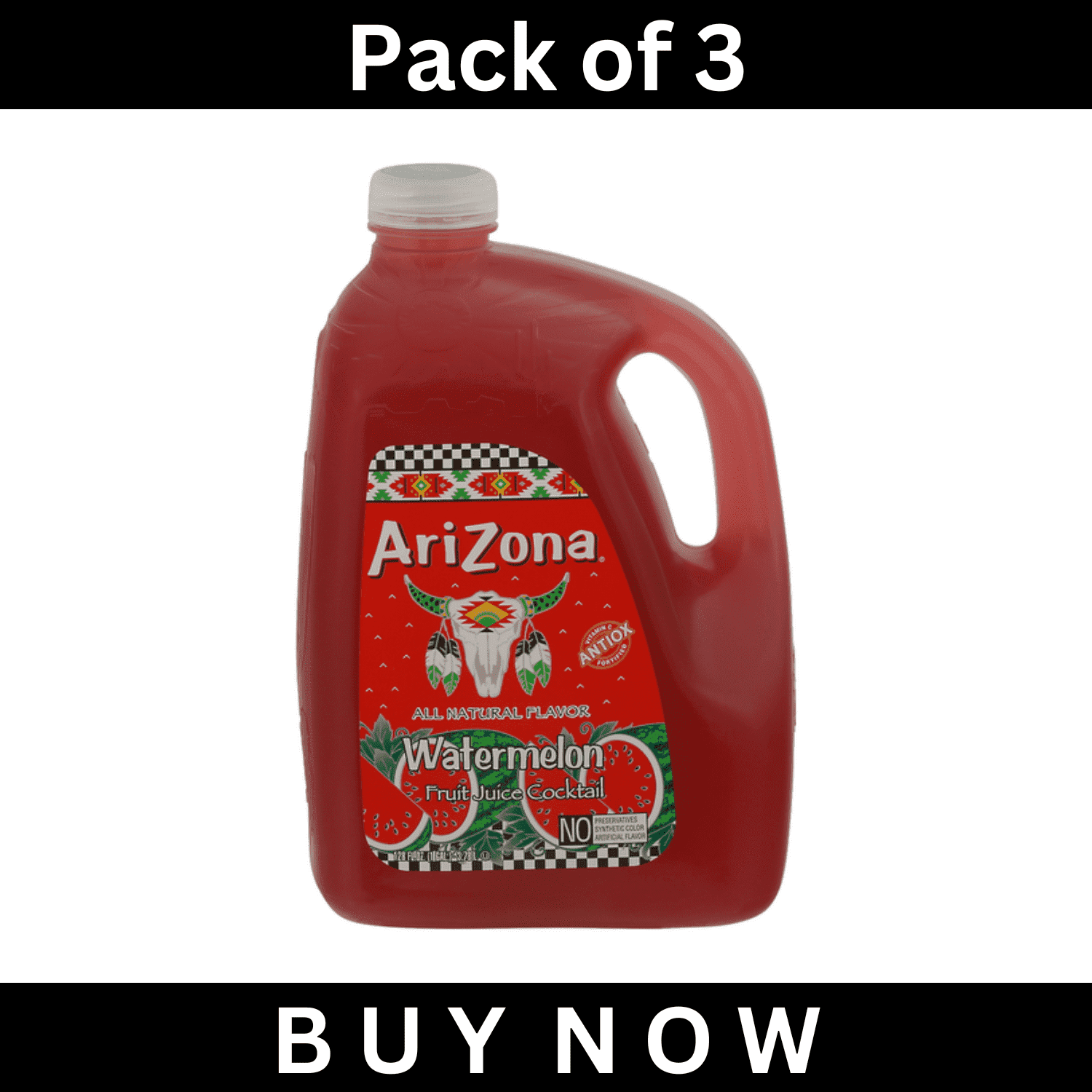 AriZona Watermelon Juice Cocktail – All Natural, 128 fl oz Bottles, Pack of 3