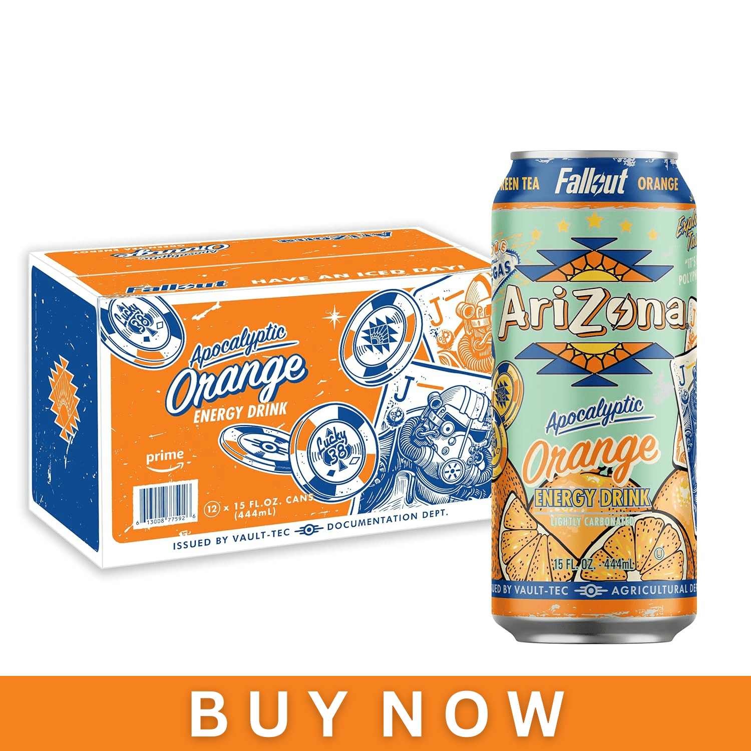 AriZona x Fallout Orange Green Tea Energy Drink 15 fl oz, 12 Pack
