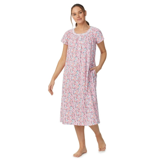 "Aria Women's Plus Size Sleep Gown, 100 Cotton, Cap Sleeve, Long 46