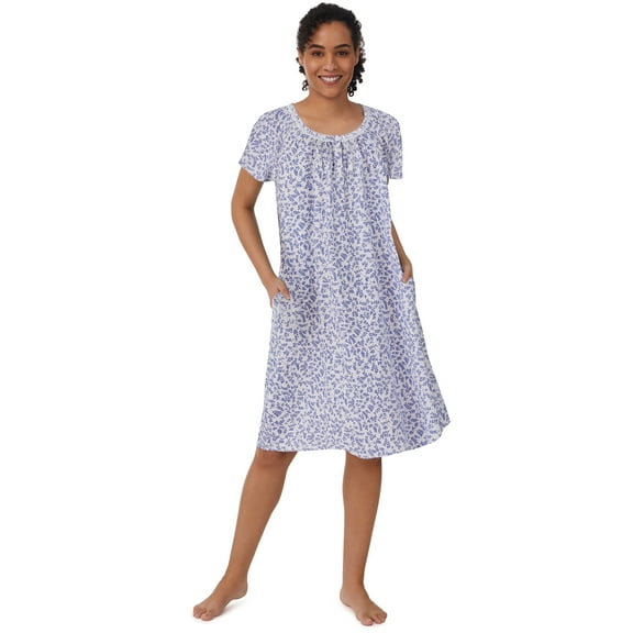 Aria Women's 100% Cotton Raglan Sleeve Smocked Neck 40" Sleepwear Gown, Sizes XS-5X
