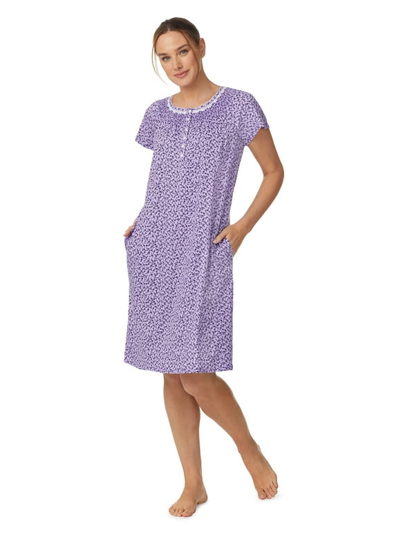 Women's 100% Cotton Raglan Sleeve Smocked Neck 40" Sleepwear Gown, Sizes XS-5X