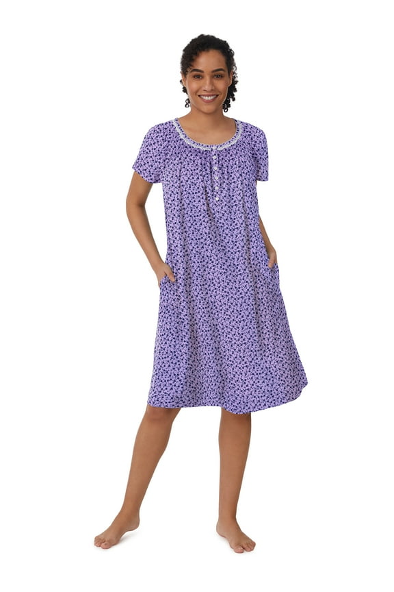 Women's 100% Cotton Raglan Sleeve Smocked Neck 40" Sleepwear Gown, Sizes XS-5X