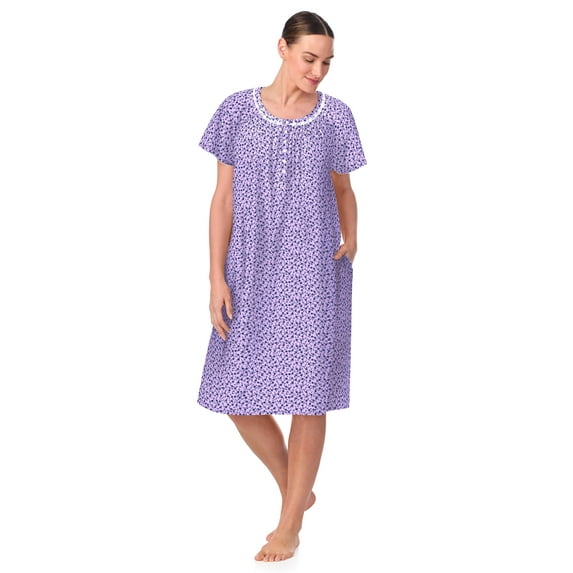 Aria Women's 100% Cotton Raglan Sleeve Smocked Neck Sleepwear 40" Gown, Sizes XS-5X